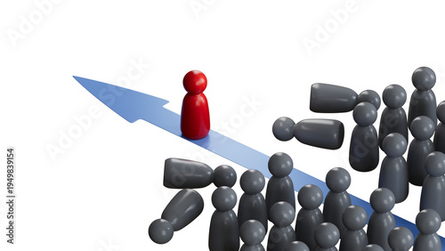 RED pawn beating competition. Outsider and market domination concept.  economic status and social achievement.Supports PNG files with transparent backgrounds.