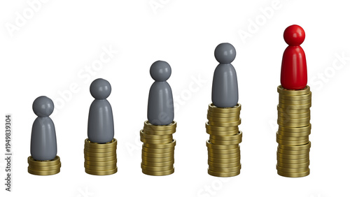 Wooden human figures with a growth graph and coins. Growth. Sales. Profits.Leadership with business success concept.Supports PNG files with transparent backgrounds.