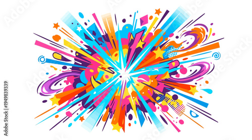 Abstract Colorful Explosion Burst on White Background