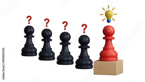 Wooden figure with drawing light bulb on cube among other wooden with question mark , Problem solving and creative idea concept.