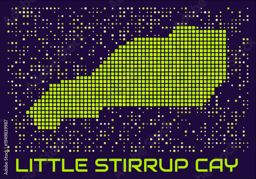 Little Stirrup Cay dots map. Bahamas. Digital style shape of the island. Little Stirrup Cay map and title lime colored square dots with round corners. Modern Vector Illustration.