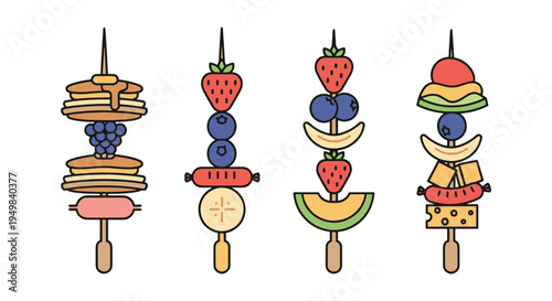 Breakfast Skewer Line art creative fluid abstract vector