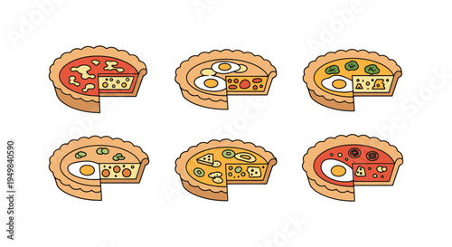 Breakfast Quiche Line art modern creative abstract color design