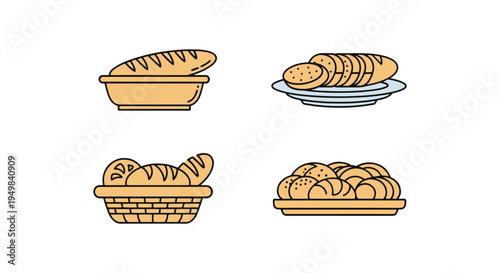 Bread Basket Plate Line art colorful digital abstract vector