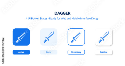 dagger UI button states set. Outline icon kit from army collection. Thin linear dagger, sword, blade editable vector. Line vector dagger sign for web and mobile interface