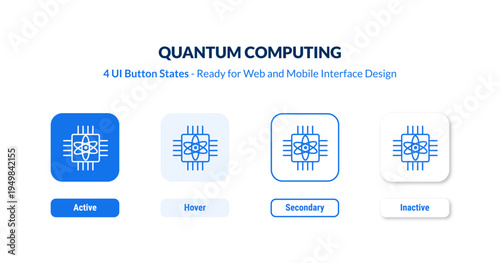 quantum computing UI button states set. Outline icon kit from artificial intellegence and future technology collection. Thin linear quantum computing, internet, technology editable vector.