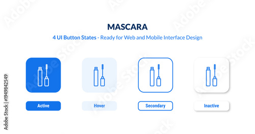mascara 4-state UI button. Outline icon kit from beauty collection. Thin linear mascara, beauty, brush editable vector. Minimal mascara sign for web and mobile interface
