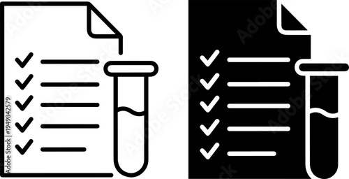 Comparison of checklist documents with test tube icons for approval and completion