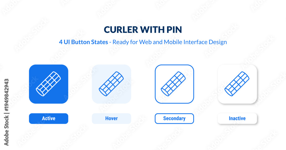 Obraz premium curler with pin 4-state UI button. Outline icon kit from beauty collection. Thin linear curler with pin, pin, equipment editable vector. Minimal curler with pin sign for web and mobile interface