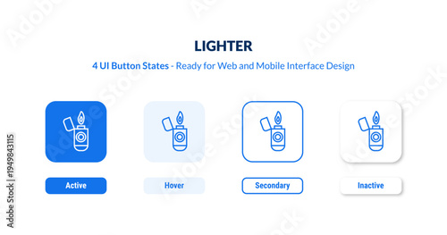 lighter 4-state UI button. Outline icon kit from camping collection. Thin linear lighter, equipment, fuel editable vector. Minimal lighter sign for web and mobile interface