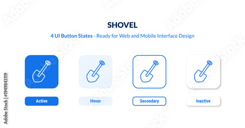 shovel 4-state UI button. Outline icon kit from camping collection. Thin linear shovel, equipment, garden editable vector. Minimal shovel sign for web and mobile interface