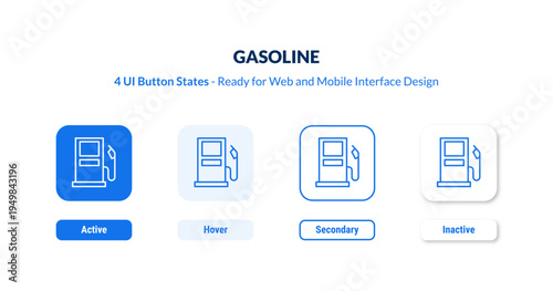 gasoline 4-state UI button. Outline icon kit from camping collection. Thin linear gasoline, fuel, gas editable vector. Minimal gasoline sign for web and mobile interface
