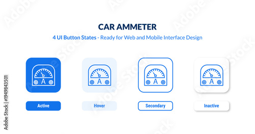 car ammeter 4-state UI button. Outline icon kit from car parts collection. Thin linear car ammeter, energy, meter editable vector. Minimal car ammeter sign for web and mobile interface