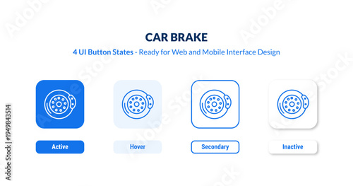 car brake 4-state UI button. Outline icon kit from car parts collection. Thin linear car brake, brake, car editable vector. Minimal car brake sign for web and mobile interface