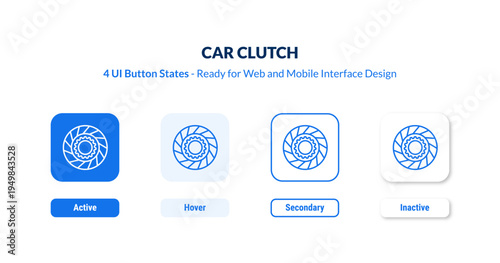car clutch 4-state UI button. Outline icon kit from car parts collection. Thin linear car clutch, clutch, part editable vector. Minimal car clutch sign for web and mobile interface