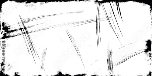 distressed black ink scratch texture with grunge border and elements, ideal for adding industrial wear, urban decay.