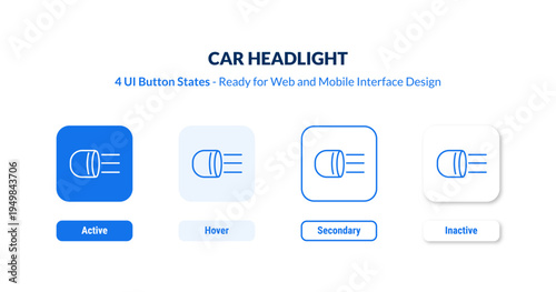 car headlight 4-state UI button. Outline icon kit from car parts collection. Thin linear car headlight, auto, automobile editable vector. Minimal car headlight sign for web and mobile interface