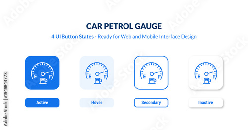 car petrol gauge 4-state UI button. Outline icon kit from car parts collection. Thin linear car petrol gauge, auto, fuel editable vector. Minimal car petrol gauge sign for web and mobile interface