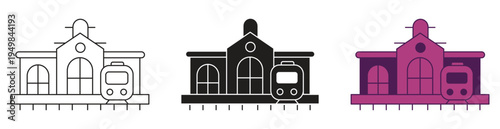 Train station icon set, vector illustration.
