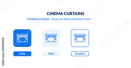 cinema curtains UI button states set. Outline icon kit from cinema collection. Thin linear cinema curtains, theatre, curtain editable vector. Line vector cinema curtains sign for web and mobile