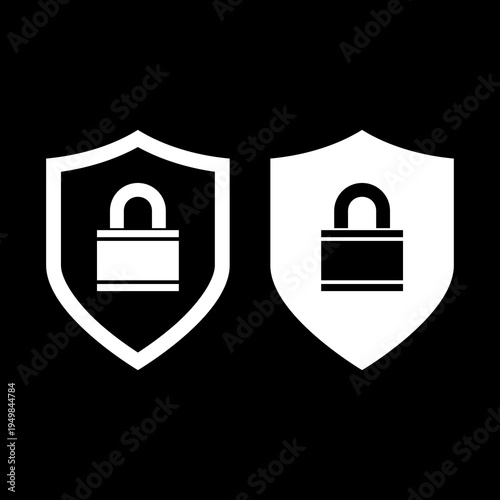 Security shields, lock icon isolated on black background