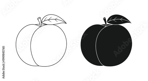 A simple black and white illustration depicts two apples one with a lighter shade and the other fully darkened high quality