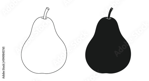 A simple black and white illustration depicts two pears one light and one dark showcasing contrasting shapes high quality professional detailed