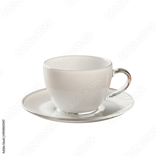 Elegant white teacup with saucer on a dark background for presentation