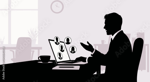 Businessman in video conference with colleagues online