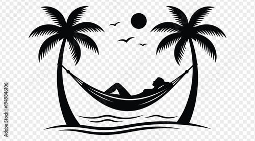 Relaxing couple enjoying hammock between tropical palm trees by the ocean at night