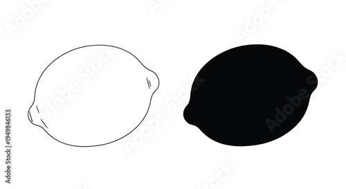 A minimalist depiction shows two lemon shapes one outlined in white and the other filled with solid black side by side