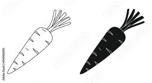 A simple illustration showcases two carrots one light and one dark presented in a minimalist black and white style high quality