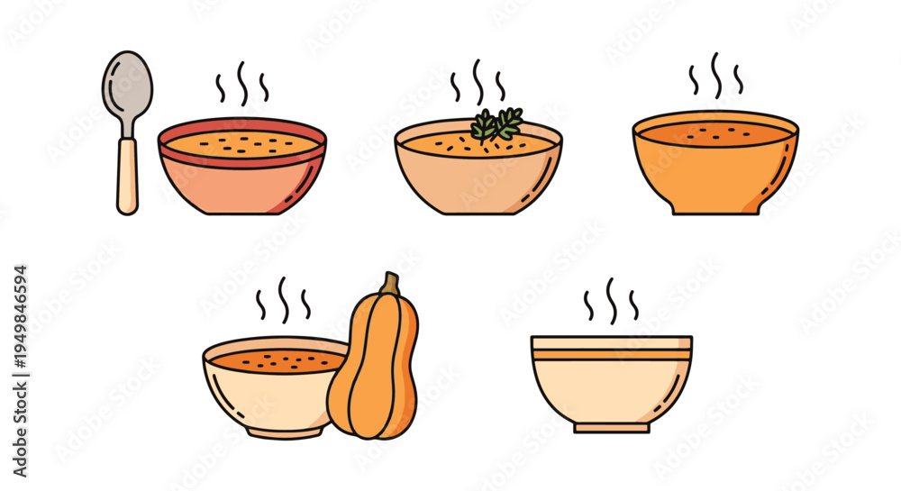 Obraz premium Butternut Squash Soup Line art flat abstract colorful illustration