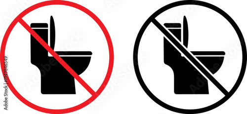 Prohibited actions near toilet facilities illustrated with symbols