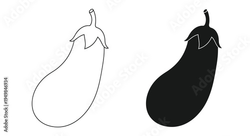 A contrasting depiction of an eggplant one in a white outline and the other a solid black silhouette