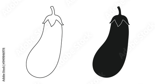 A minimalist depiction showcases two contrasting eggplant illustrations one white and the other black side by side high quality
