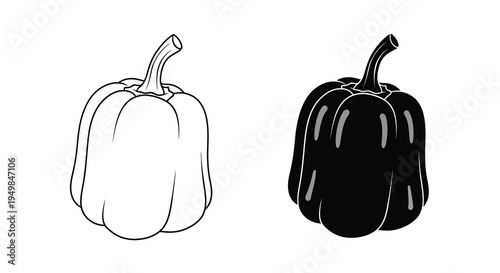 A simple black and white illustration depicts two bell peppers one light and one dark side by side high quality professional