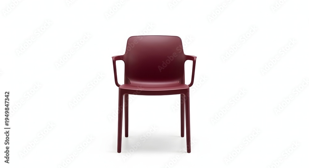 Fototapeta premium Maroon plastic chair with arms on white