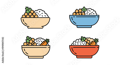 Chickpea Rice Bowl Line art minimal abstract vibrant color illustration