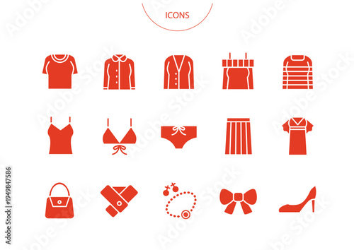 レディースファション　アイコン ピクトグラム　ベクター イラスト　セット