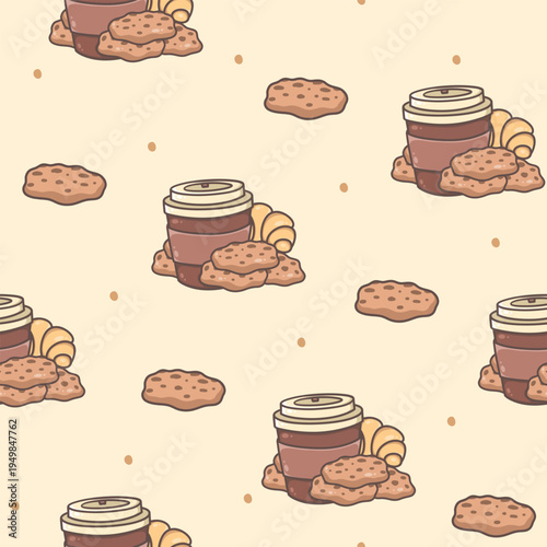Coffee and Pastry Pattern vector design for print on textile, wrapping, backdrop and other uses