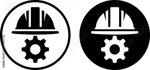 Contrast between traditional and modern hard hat and gear symbols