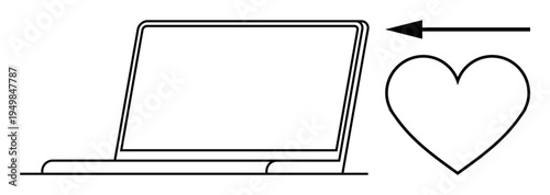 Online love with a laptop and heart shape. Online love romance, virtual relationships, and emotional communication. Online love transcends distance through technology. Social media, dating
