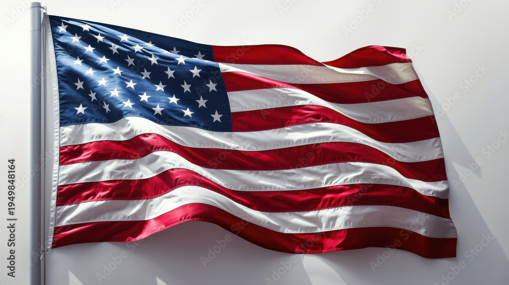 Obraz premium The American flag waving in the wind on a white background