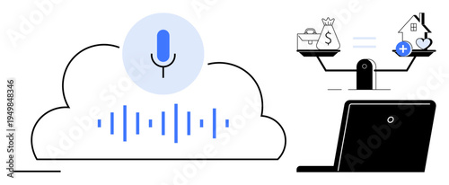 Voice recognition concept. Voice recognition in cloud computing enhances digital accessibility, automation, and connectivity. Voice recognition supports AI, productivity, and financial technology