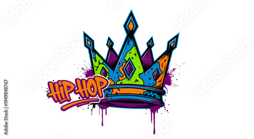 Colorful Hip Hop Crown Illustration with Graffiti Style