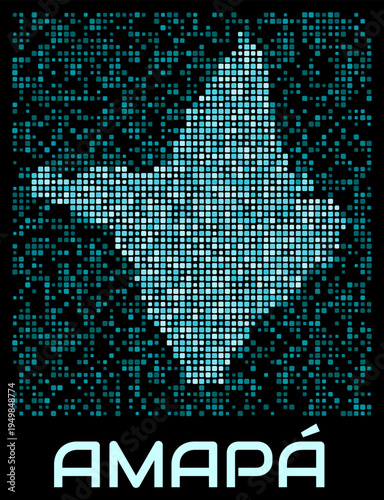 Amapa, Brazil digital dotted map. Shape of the state in cyan color palette on dark background. Futuristic Amapa, Brazil map design. Vector illustration.