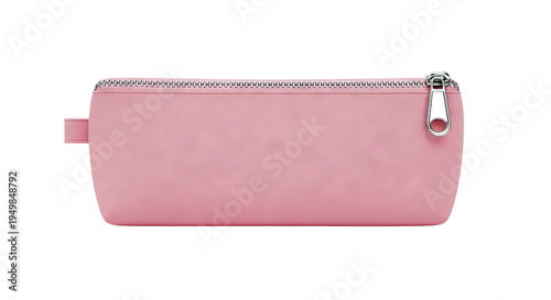 Pink Leather Pouch with Silver Zipper