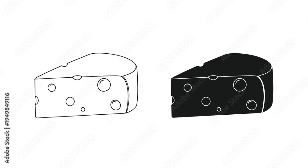 Fototapeta premium A minimalist depiction shows two versions of a swiss cheese wedge one white and one black presenting a contrasting visual