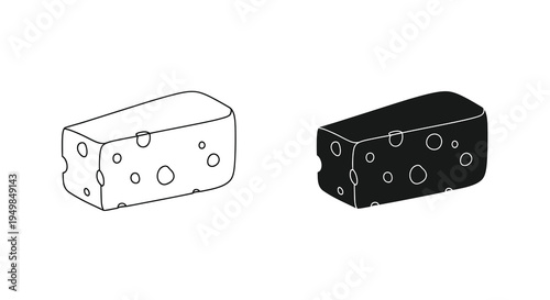 A minimalist illustration displays two blocks of swiss cheese one white and one black with characteristic holes high quality
